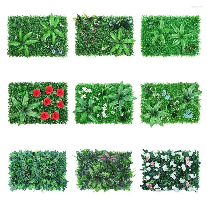 Decoratieve bloemen Gebladerte Hedge Gras Wall Groen Panel Decor Plant Kunstmatige matten Mat