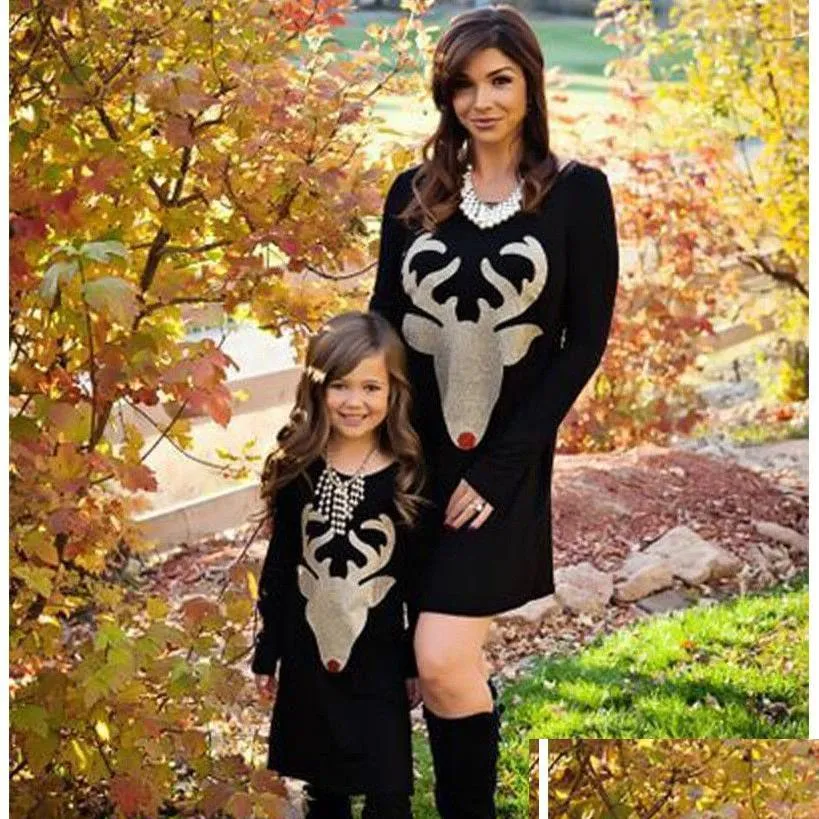 Family Matching Outfits Christmas Day Mother And Daughter Clothes Long Sleeve Deer Head Dress Mom Baby K Drop Delivery Kids Maternit Dhuzb