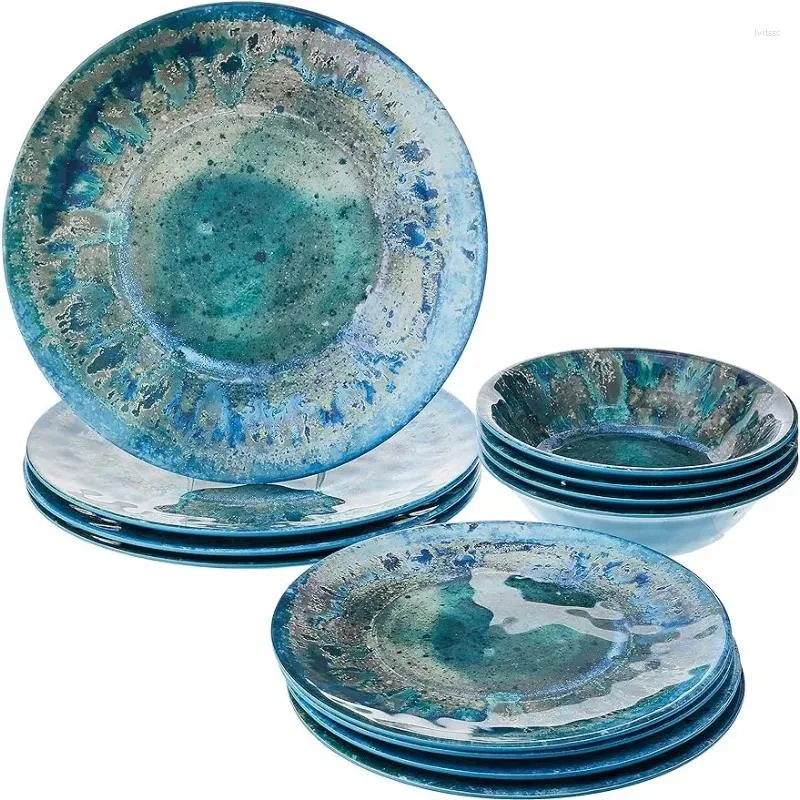 Plates Certified International Radiance Teal Melamine 12 Pc Dinnerware Set Blue Dinner Plate