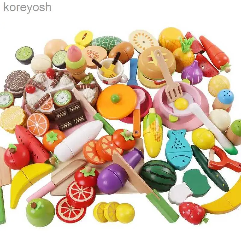 Kitchens Play Food Wooden Magnetic Cut Fruit Toys Children And Vegetables Play House Baby Boys And Girls Cut All Happy Birthday Toy GiftsL231104