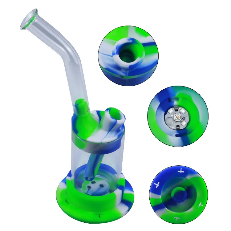 Glass Bong Hookah Guente De Vidrio Vipas De Agua Sin Desvanecimiento Colorido Silicona Bongs