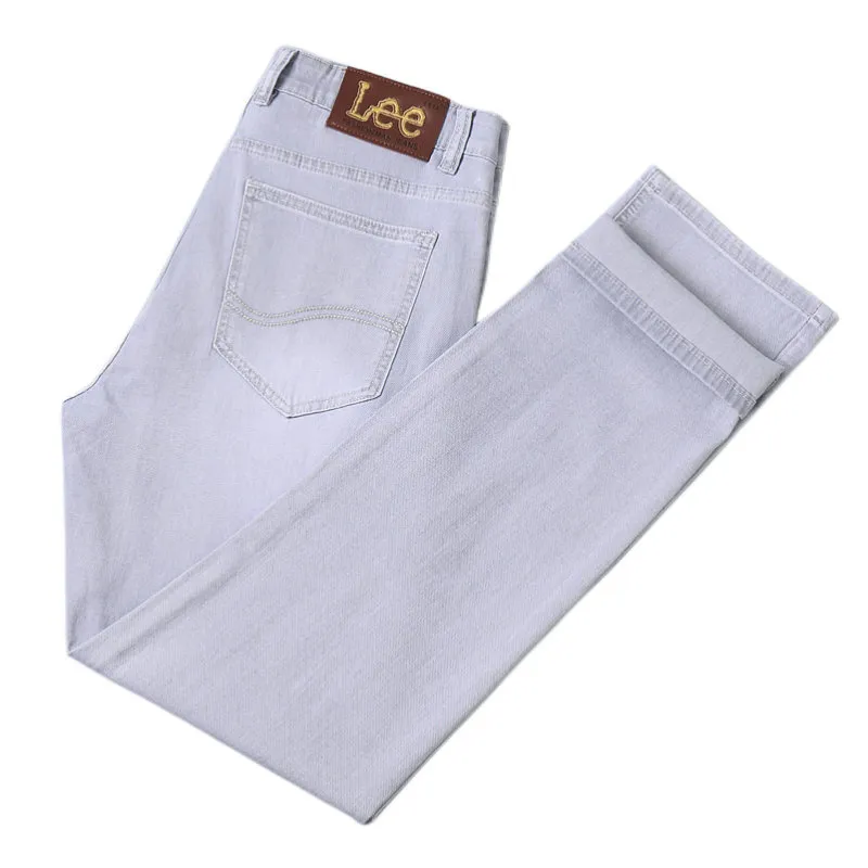 Męskie dżinsy wiosenne lato cienki dżins Slim Fit European American High-end marka małe proste spodnie XL891-2