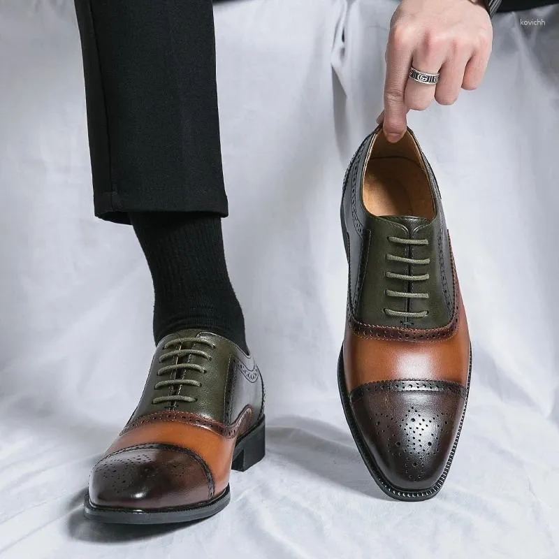 Chaussures habillées Derby marron pour hommes noir bout carré à lacets hommes formels affaires taille à la main 38-46