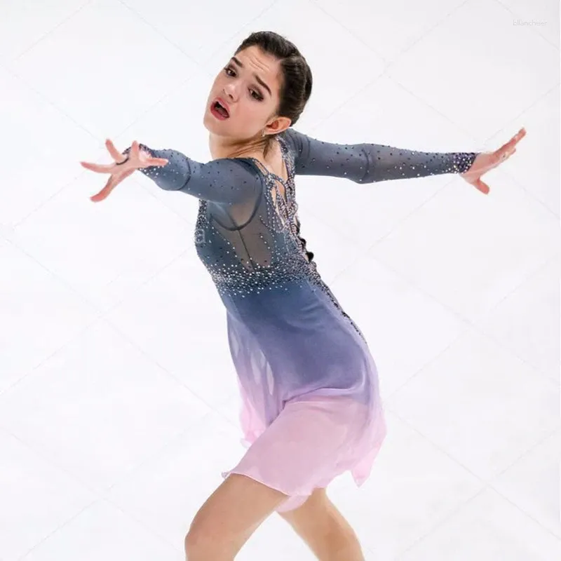Palco desgaste personalização vestidos de patinação artística cor spandex pode ser escolhido por si só gelo gracioso para competição