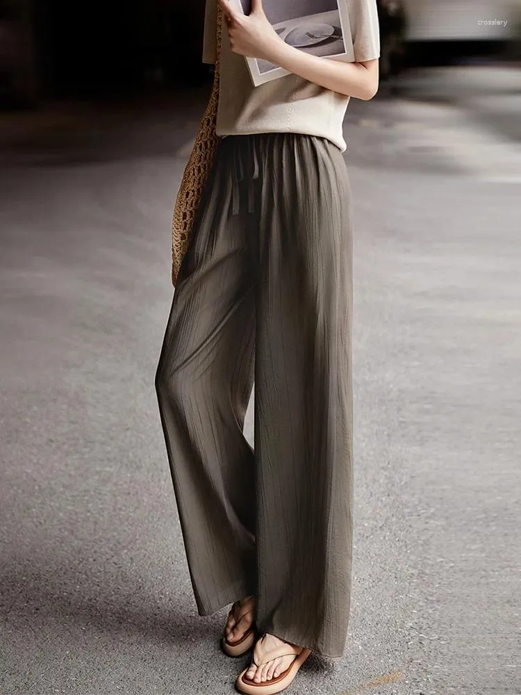Kvinnors byxor Anti-mygg is Silk Elastisk midja bred ben Tunn golv 2023 Modekläder