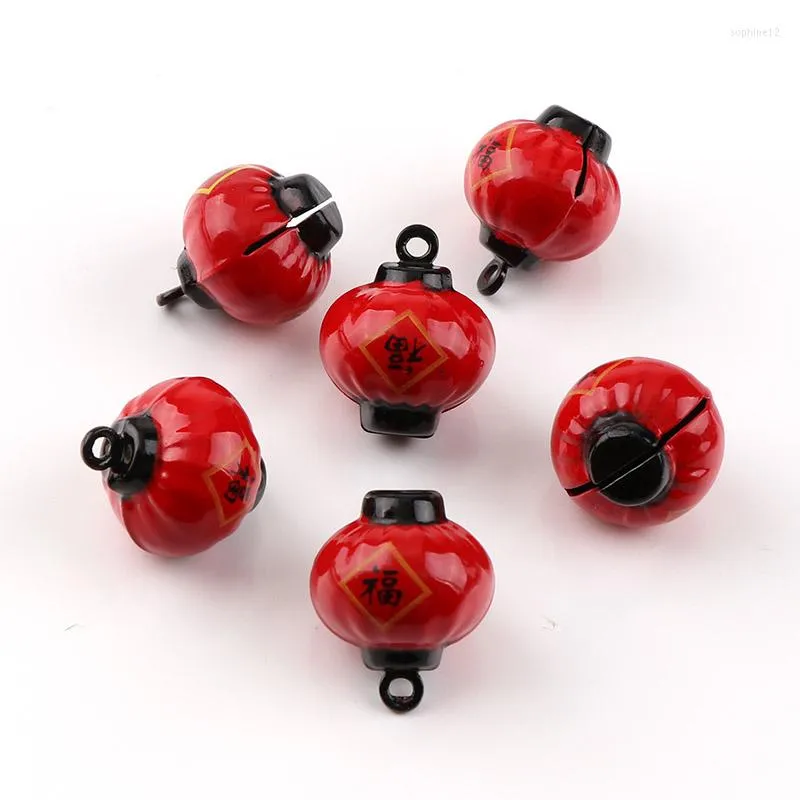 Décorations de Noël 2023 2Pcs 22.5mm 18mm Rouge Cuivre Chinois Jour De L'An Lanterne Cloches Ouvertes Pendentif À La Main Partie BRICOLAGE Artisanat Accessoires