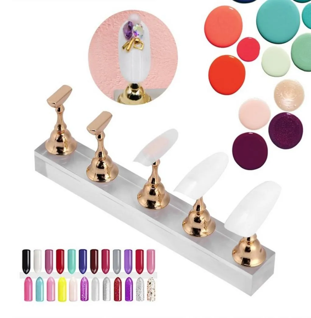 Ensemble de supports de présentoir pour faux ongles, support de pratique du Nail Art, étagère de présentation magnétique dorée pour ongles, support de pratique des ongles, manucure 5027656