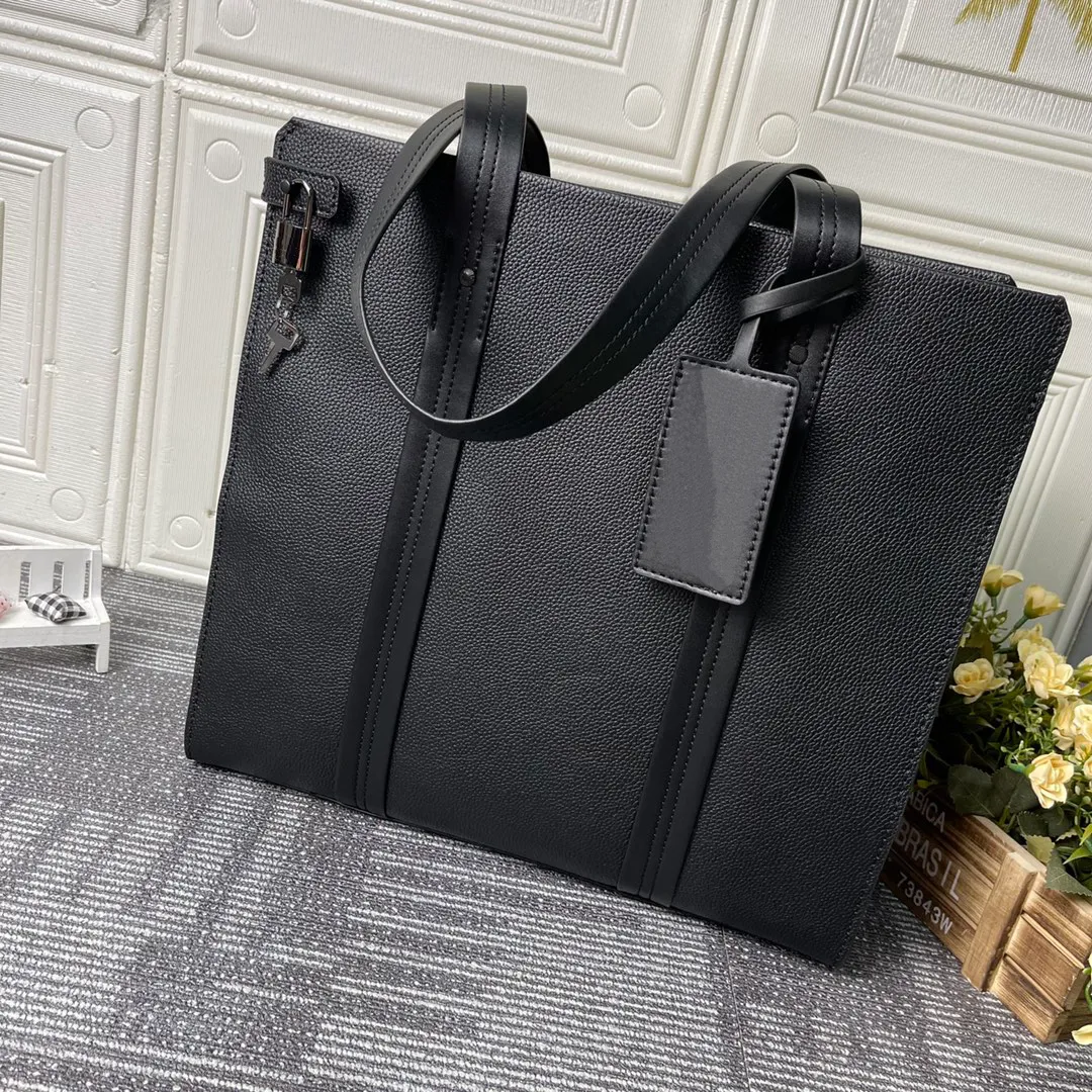 Borsa tote alla moda con valigetta semplice Borsa da uomo in pelle con logo in metallo nero