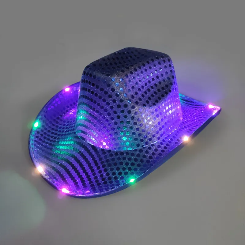 Chapeaux de fête espace Cowgirl chapeau LED clignotant éclairer paillettes Cowboy chapeaux casquettes lumineuses Halloween Costume C04