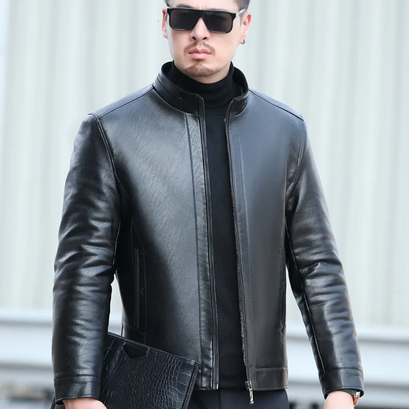 Herren Leder Faux YXL831 Herbst und Winter Mittleres Alter Jugend Lässig Natürliche Jacke Stehkragen Pelz Mode Schwarz Braun 230404