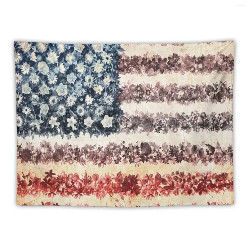 Tapestries Usa Flag American Floral 1 Tapestry Home Supplies Wall Decor