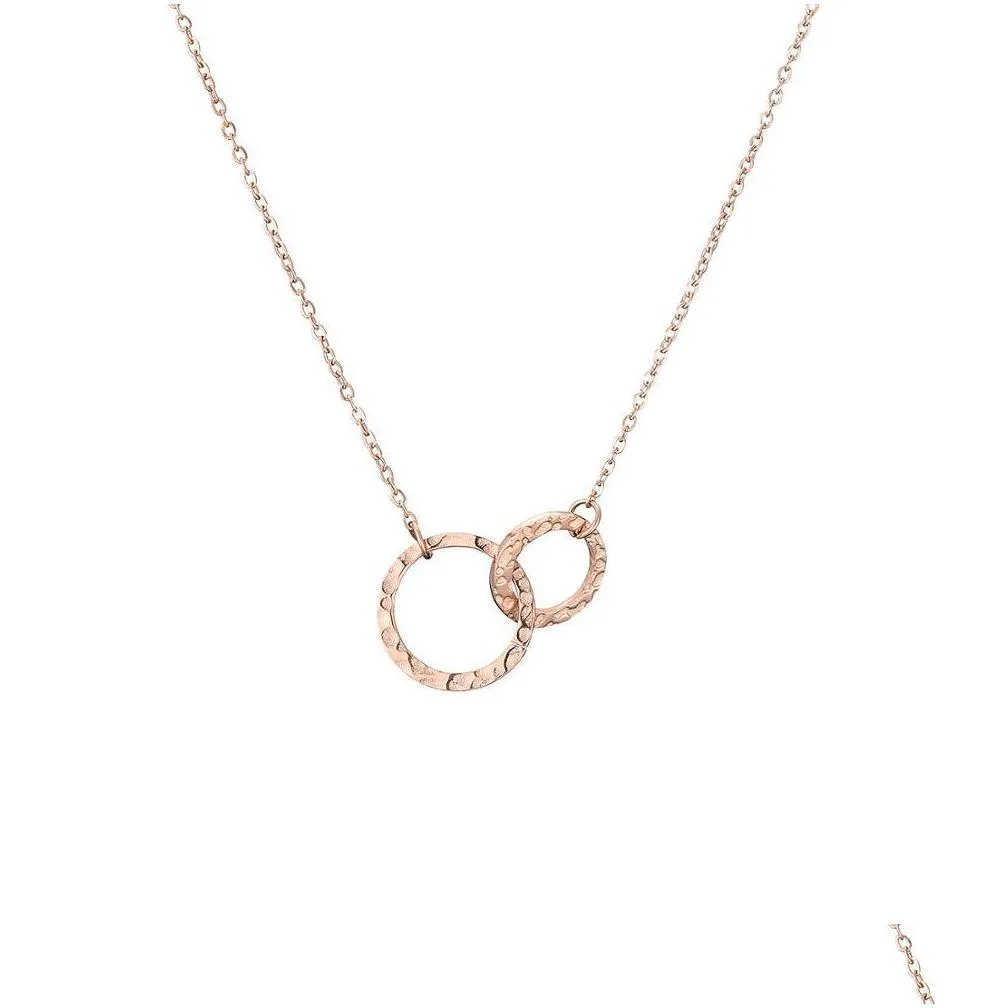 Collane con ciondolo Collana girocollo semplice ed elegante in acciaio inossidabile Infinity Doppi cerchi Anello Drop Delivery Gioielli Collane Pendenti Dhi7R