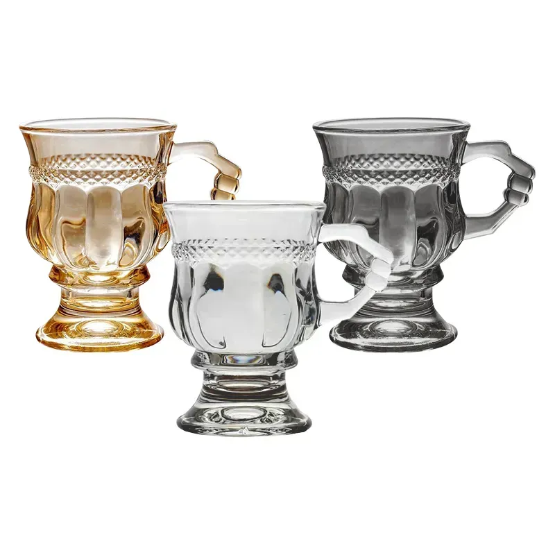 150ML Vintage Relief Glass Juice Mini with Handle Tall Amber Glass High Appearance Level Girly Heart Accompanied By Weeding Gift Wine Goblets Reusable Tumblers