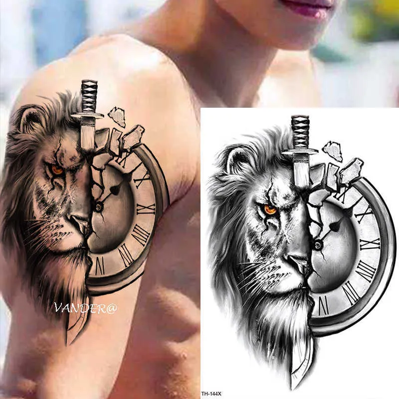 5 PC Tattoos temporários Tigre Tiger Men Tattoo temporário Tattoo Moda Cool Wolf Animal Art Arm Fake Removable Tatoo Mulheres Personalidade Z0403