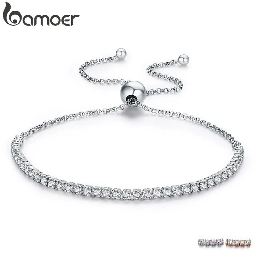 Bamoer presenterade varumärkesavtal 925 Sterling Silver Sparkling Strand Armband Women Link Tennis Armband Silver Jewelry SCB029 T190702268P