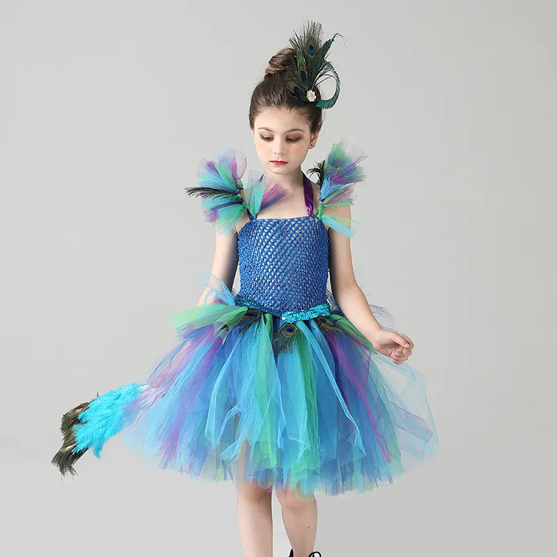 Girls Royal Peacock Tutu Costume Kids Peacock Princess Carnival Fancy Dress Ballerina Halloween Birthday Party Girl Tutu Dress (11)