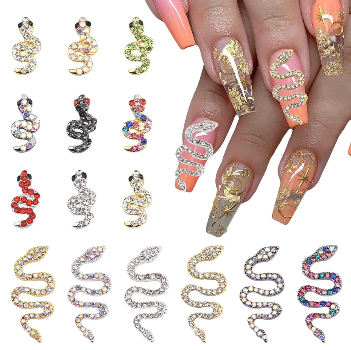 510pcs Large Small Big Flatback Luxury 3d Metal Snake Nail Shape Charms Nail Art Rhinestones Jewelry Decor For Women TJ1828974511