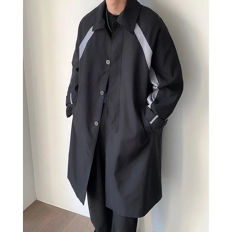 Heren Trench Coats Windscheper Jacket Lange Oversize Loose Streetwear Vintage Black High Street Casual Male Male Outerwear 230404