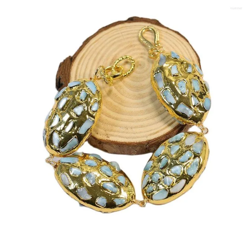 Strand GuaiGuai Jewelry Pietra naturale Blu Larimars Bracciale a forma ovale placcato oro Stile etnico Fatto a mano per regali da donna alla moda