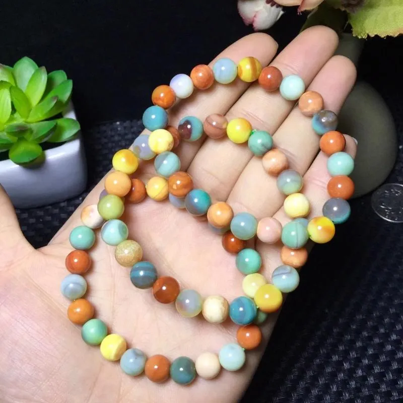 Strand Beaded Strands Pc Natural Stone Colorful Alashan Agate Bracelet Round Beads Crystal Quartz Healing Fashion Jewelry Gift For Women