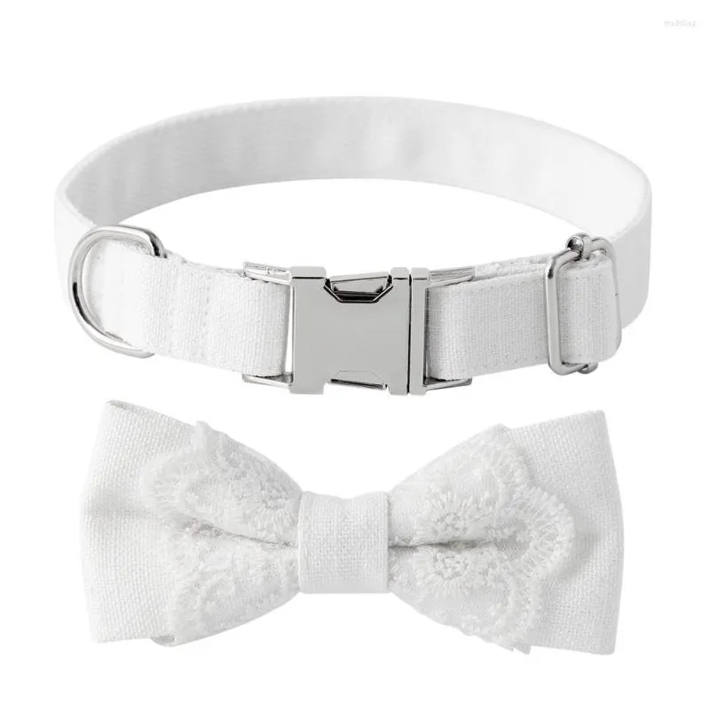 Colliers pour chiens collier mariage dentelle coton alliage boucle cou détachable noeud papillon animal de compagnie réglable pour chiot petit moyen grand chiens animaux de compagnie