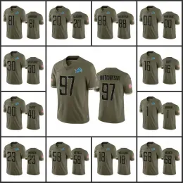 Football Jerseys ''Lions''20 Barry Sanders 97 Aidan Hutchinson 16 Jared Goff Custom Women Youth'' Olive 2022 Salute To Service Limited Jersey