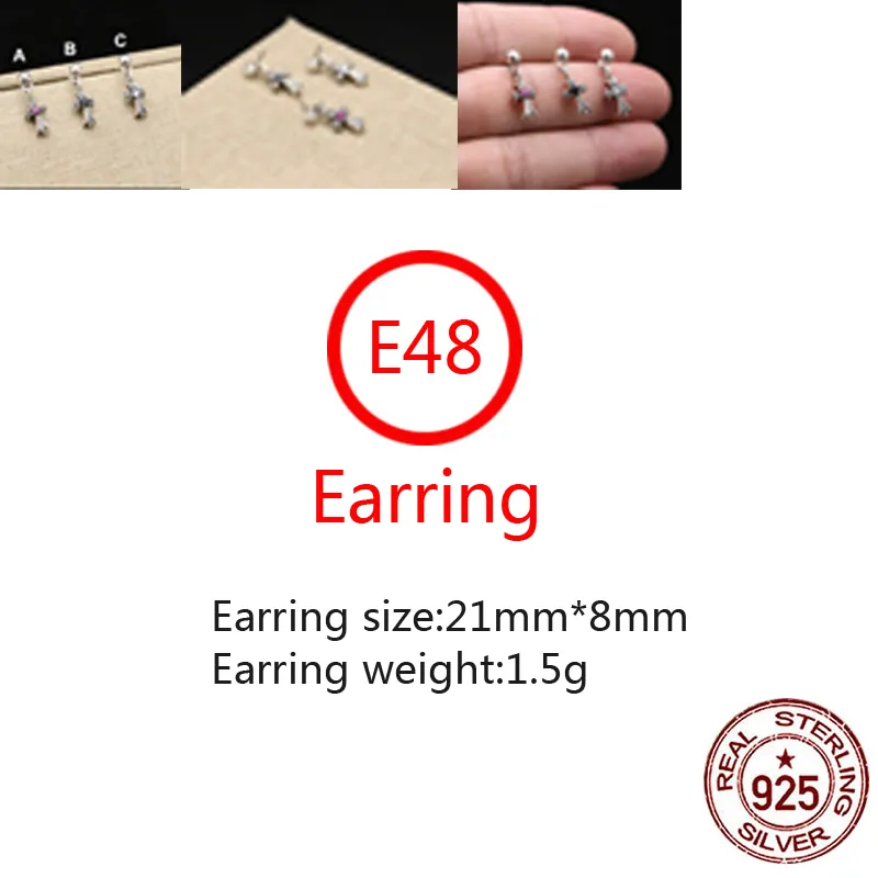 E48 S925 Pure Silver Ear Studs Personlig mode Cross Flower Inlaid Diamond Letter Punk Street Dance Style örhängen Juvelörar som en gåva till älskare