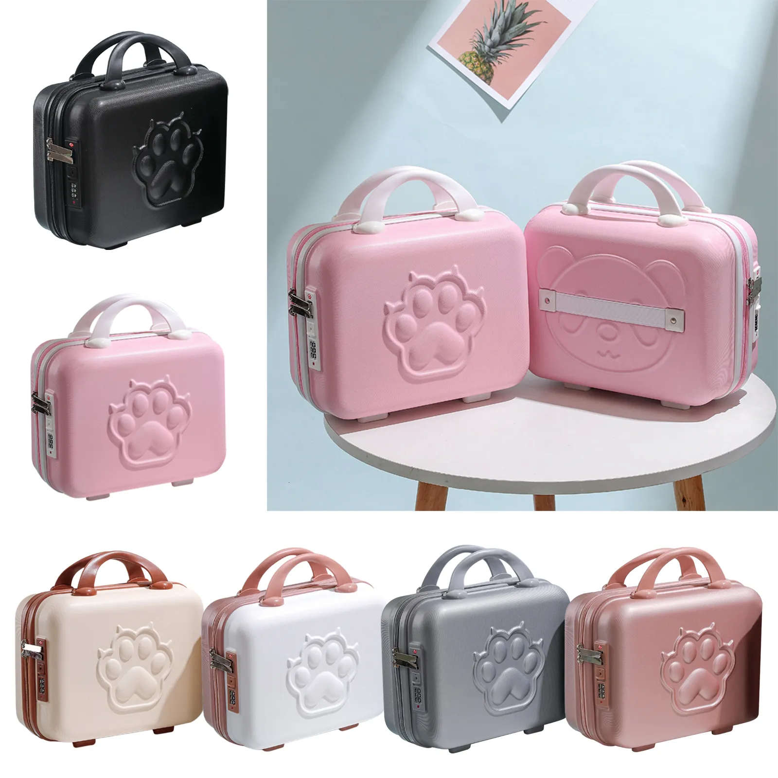 Valises 14 pouces Petite boîte de valise à patte d'ours avec poignée Verrouillage par mot de passe Mini étui à bagages pour chaussures de voyage Ordinateurs portables d'affaires 230404