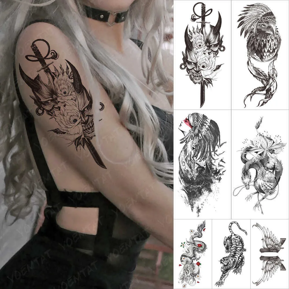 5 PC TEMORITOR TATTOOS WODNOODOWY TEMAROUS TATTOO ZKŁADA JAPORSESE PRAJNA Dragon Totem Dark Tattoos Body Arm Arm Fałszywe rękaw Tatoo Women Men Z0403