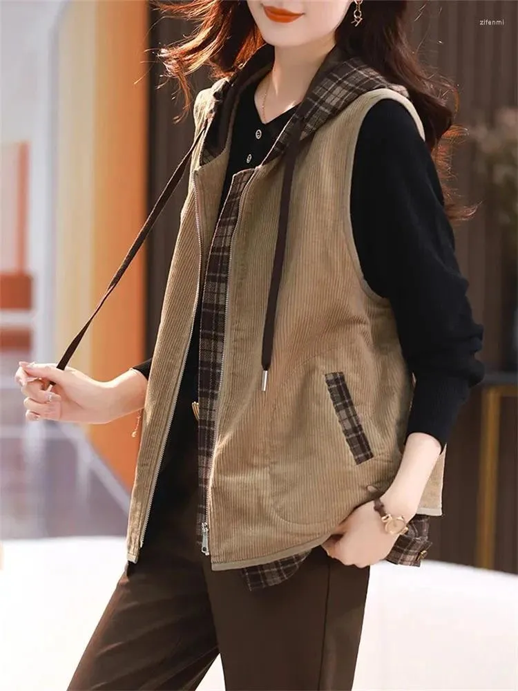 Women's Vests Corduroy Vest Jacket Spring Autumn Winter 2023 Explosions Western Style Wearing Mother European Waistcoat