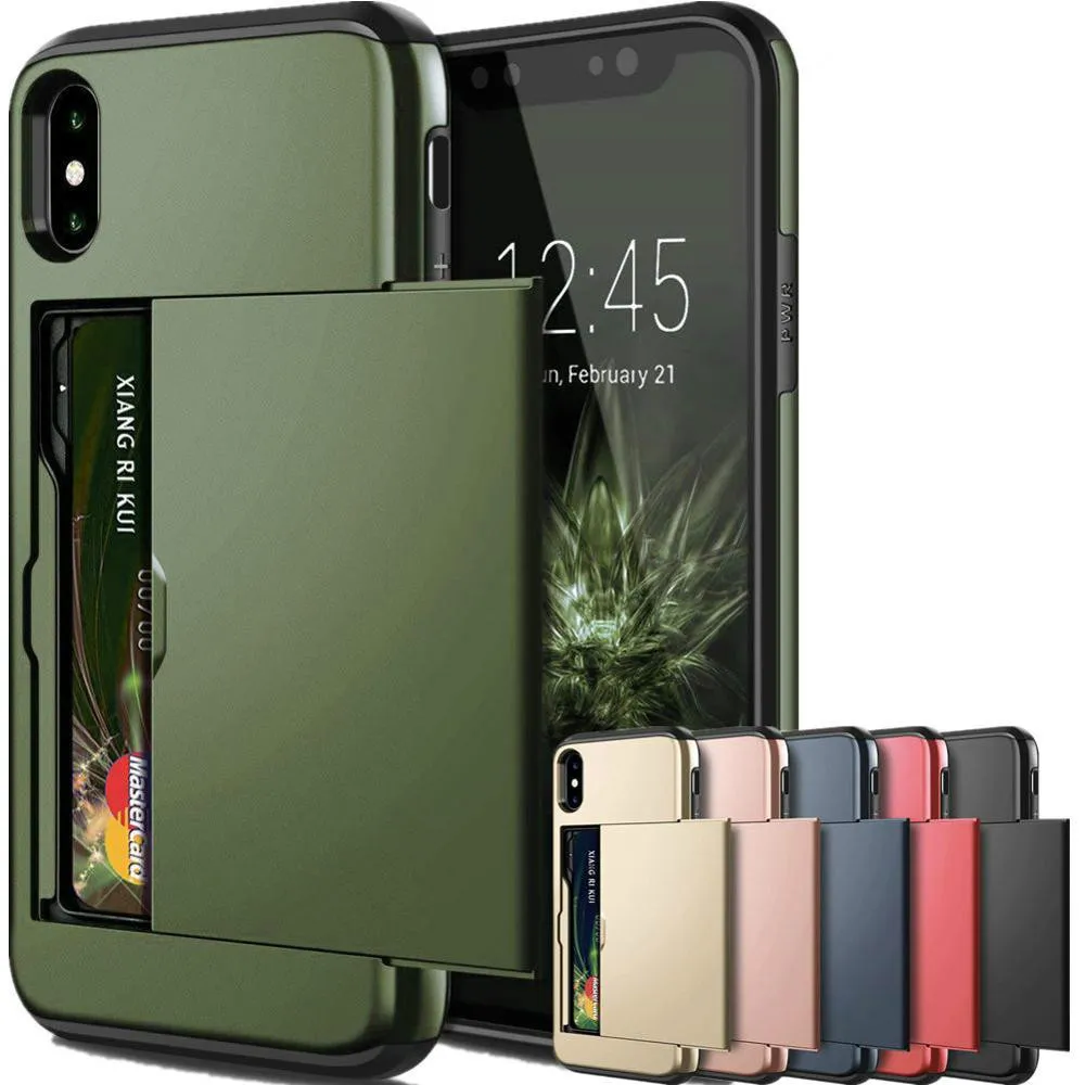 Armor Slide Card Case for iPhone 14 13 12 Pro 11 11pro Max Card Slot Cover 5 5 5s 6s 7 8 Plus XS Max XR Fundas Capa