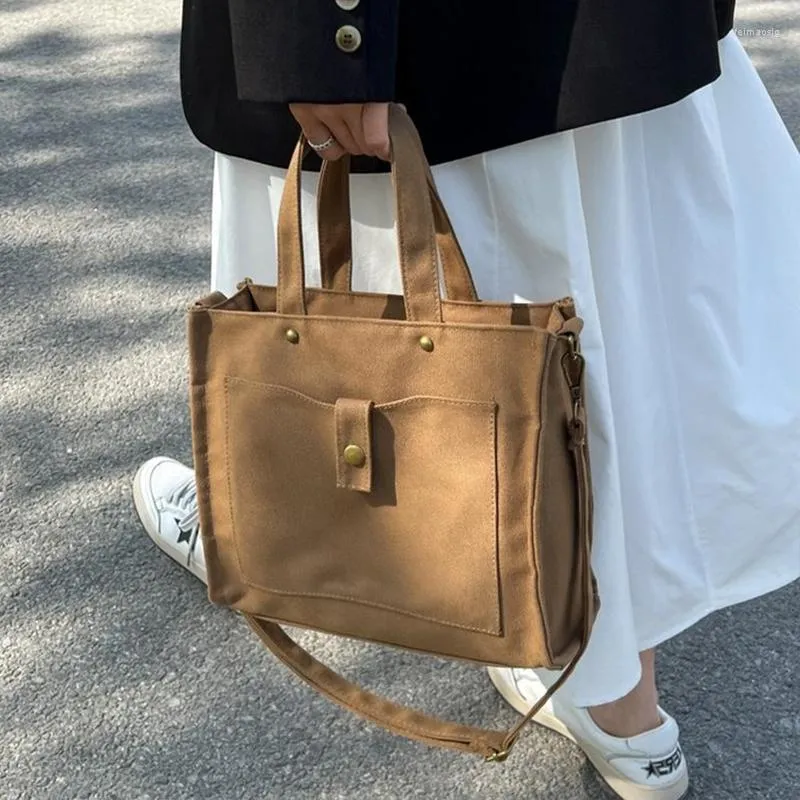 Evening Bags Vintage Shoulder Simple Design Tote Canvas Bag Retro Style Women Handbags Black/Khaki/Brown/White Solid Color Hand