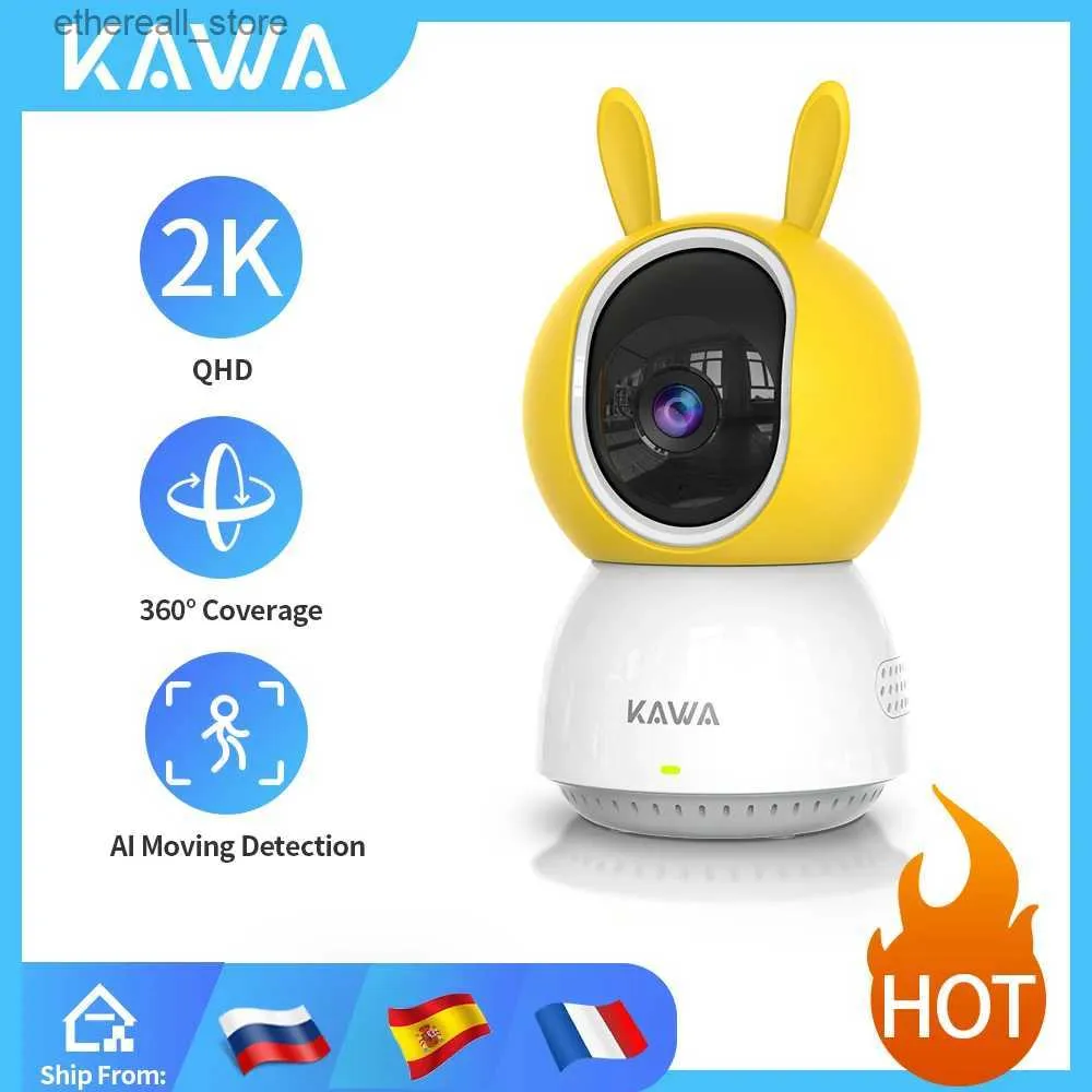 베이비 모니터 kawa 2k IP 카메라 WiFi 360 실내 비디오 감시 카메라 보안 PTZ CCTV 스마트 홈 무선 애완 동물 모니터 트랙 Alexa Q231104