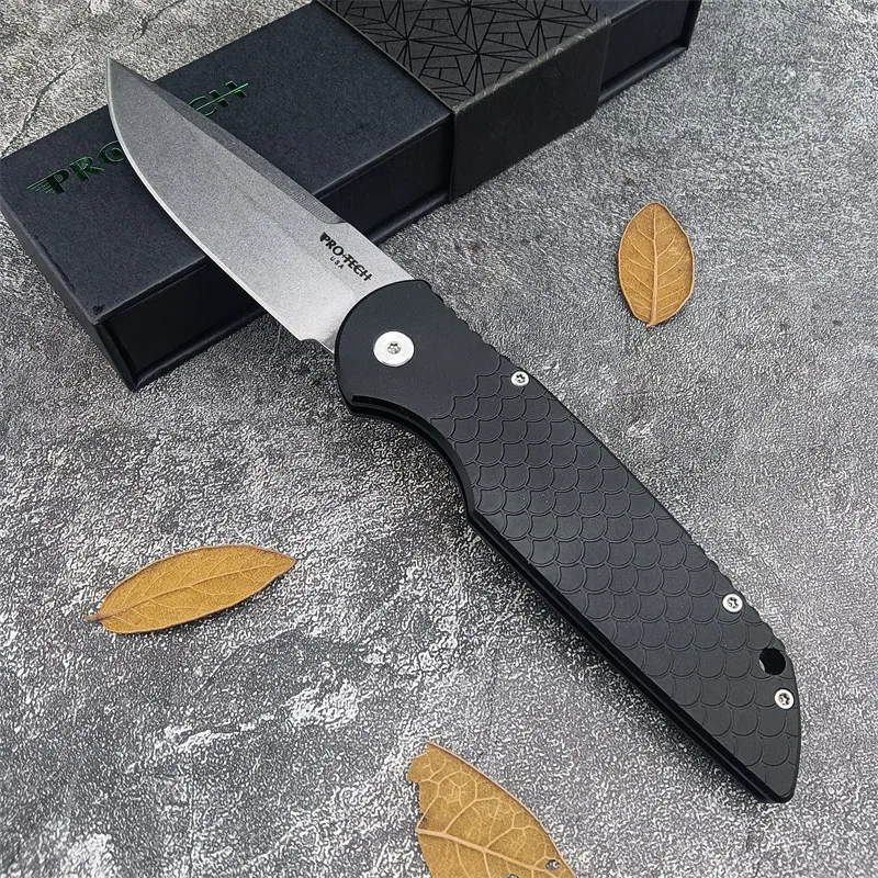 Protech Tactical Response TR-3 X1 AUTO Карманный нож 3,5 дюйма D2 Stonewash Blade Черная рыбья чешуя EDC Открытые охотничьи автоматические складные ножи