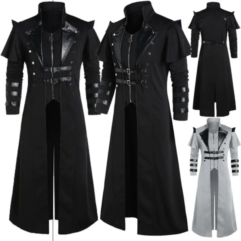 Heren Trench Coats Vintage Gothic Steampunk Long Jacket Retro Medieval Warrior Knight Overjas Male Victoria Plus Maat 230404