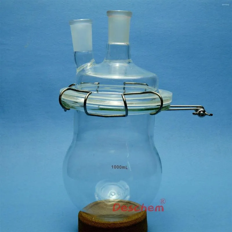 1000ml 24/40 Glass Reaction Reactor Twins Necks 1L Flask W/ Clamp & Lid