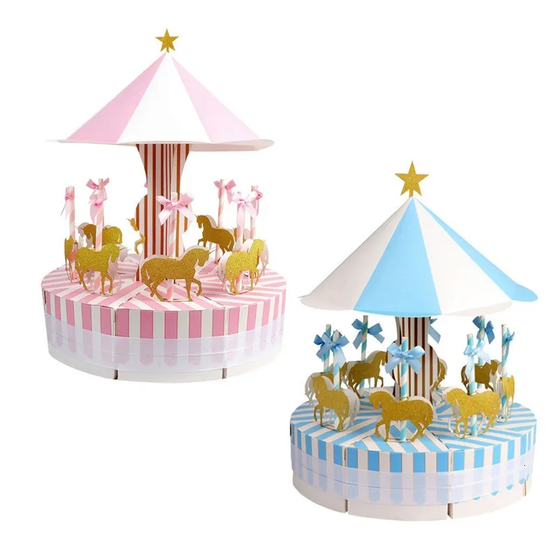 Emballage cadeau 1 set carrousel boîte à bonbons pour anniversaire décoration fête mariage faveurs présent étui 230404