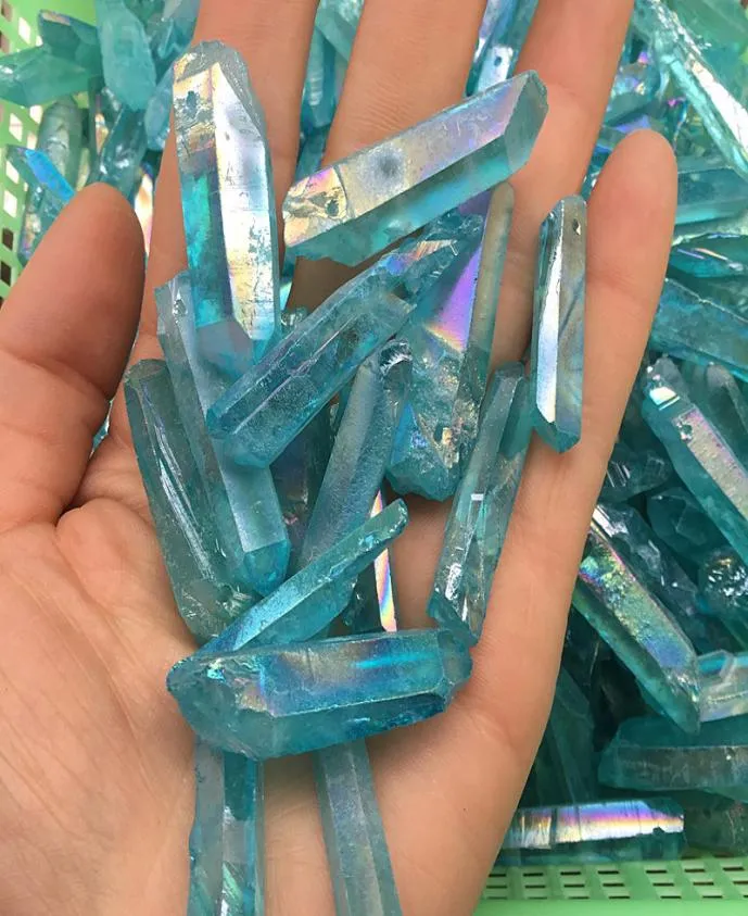 10 PCS Blue Aura Titanium Clear Quartz Pendant Natural Raw Crystal Wand Point Rough Reiki Healing Prism Cluster Halsband Charms CR9455859