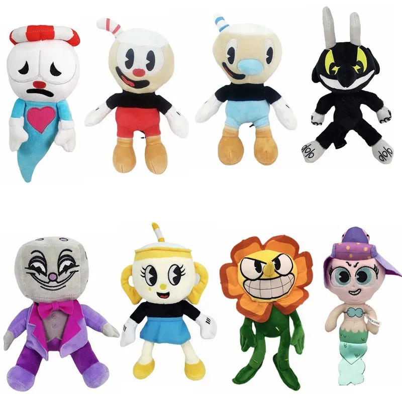 Vente en gros et au détail 24cm New Teacup Head Great Adventure Cuphead jouet en peluche périmètre de jeu Mug Head Mugman Doll