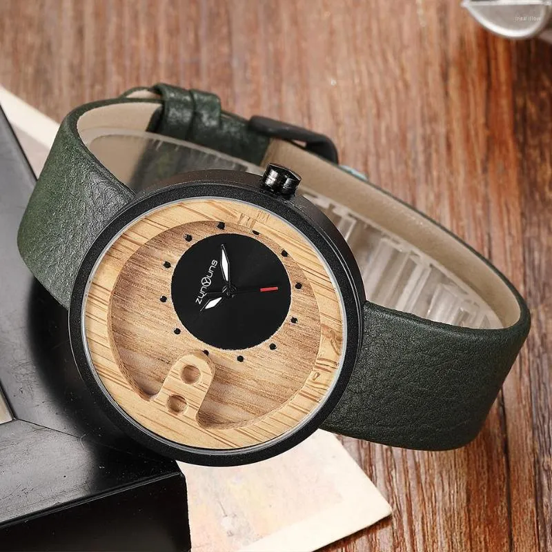 Avanadores de punho Men Wood Wood Watch Black Carboo Bamboo Couro Branco Quartz Relógio Macho Relógios de Wooden Relloj de Madera Hombres