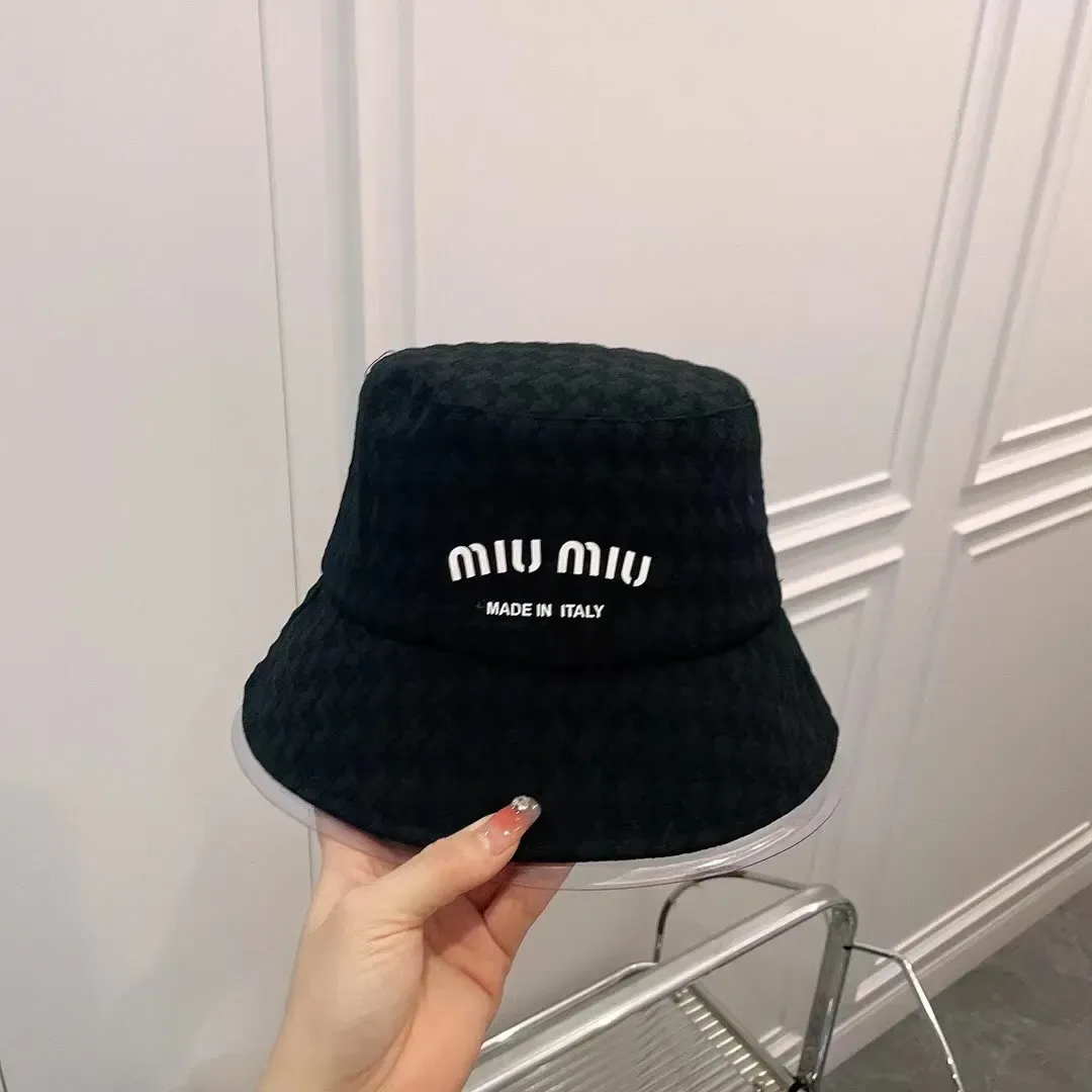 23 New hat miu letter pleated fisherman hat Women's fashion versatile sunscreen basin hat Travel shopping sunshade hat