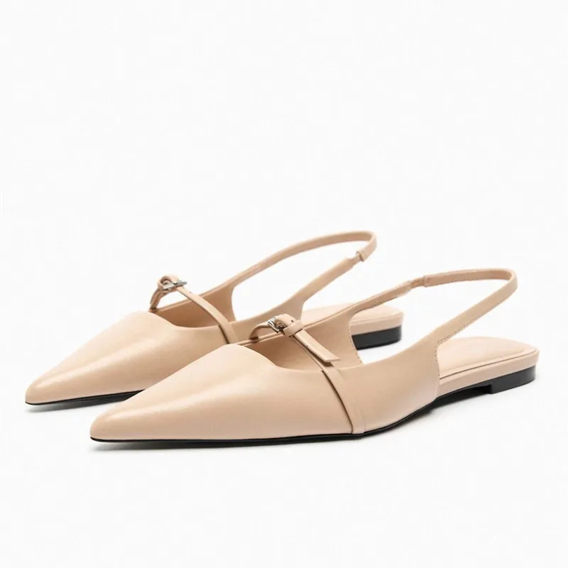 Sandali TRAF Slingback in pelle piatti a punta per le donne Estate Nero Balletto s Donna Casual s Elegante Festa 230404