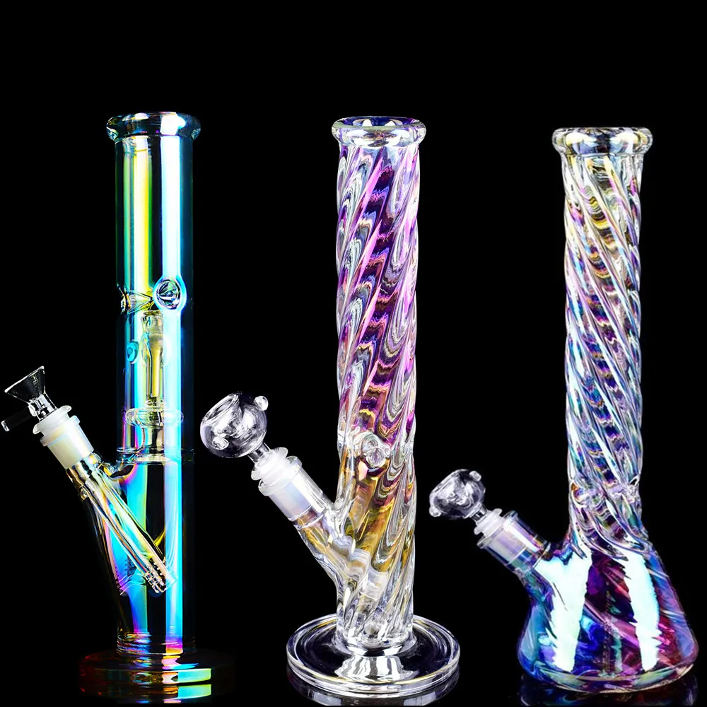 12 '' Bunte Shisha Bong Bubbler Straight Tube mit Downstem Perc Rainbow Glass Wasserpfeife 14 mm Joint Bowl Iridescent Dab Rigs zum Rauchen