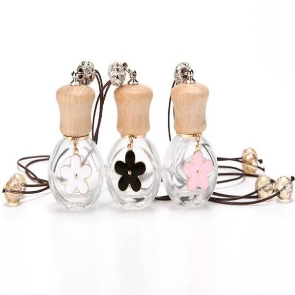 Bouteilles d'emballage de 6ML bouteille de parfum en verre de voiture pendentif Mini bouteille d'emballage de parfum rechargeable avec bouchon en bois