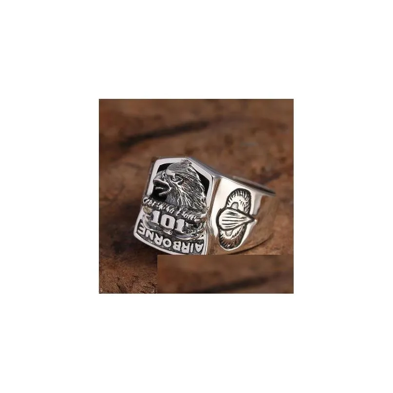 Band Rings 925 Sterling Sier Fashion Jewelry Punk Rock Vintage Eagle Letter Ring Gift Drop Delivery Jewelry Ring Dhbti