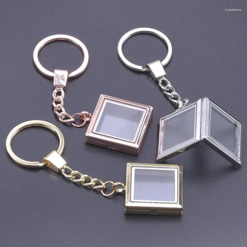 Keychains 10st/Lot Glass Square Memory Relicario Medaillon Colgantes Men Keychain Living Floating Locket Pendant Keyring smycken Bulk