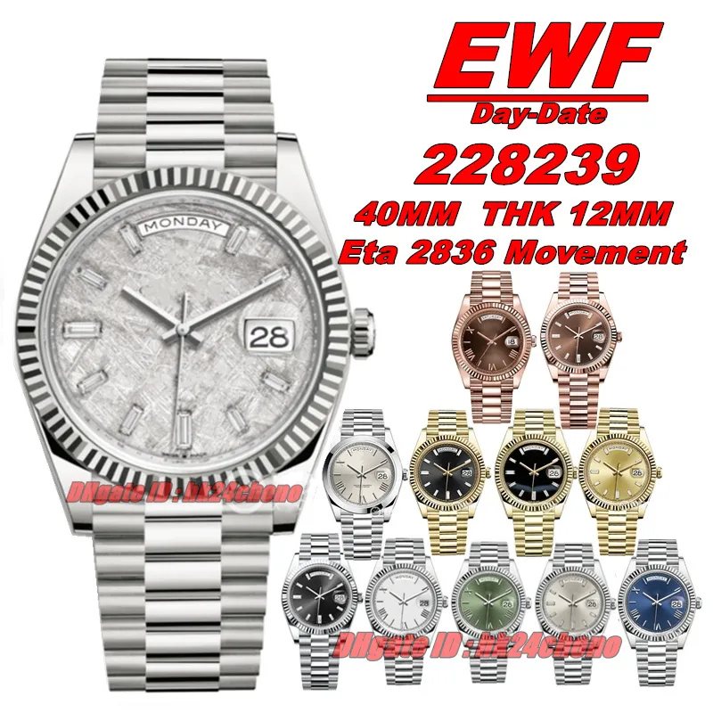 EWF Factory Montres 228239 Date 904L 40mm Eat2836 Montre automatique pour homme Saphir Argent Cadran gris Bracelet en acier inoxydable Montres-bracelets pour hommes
