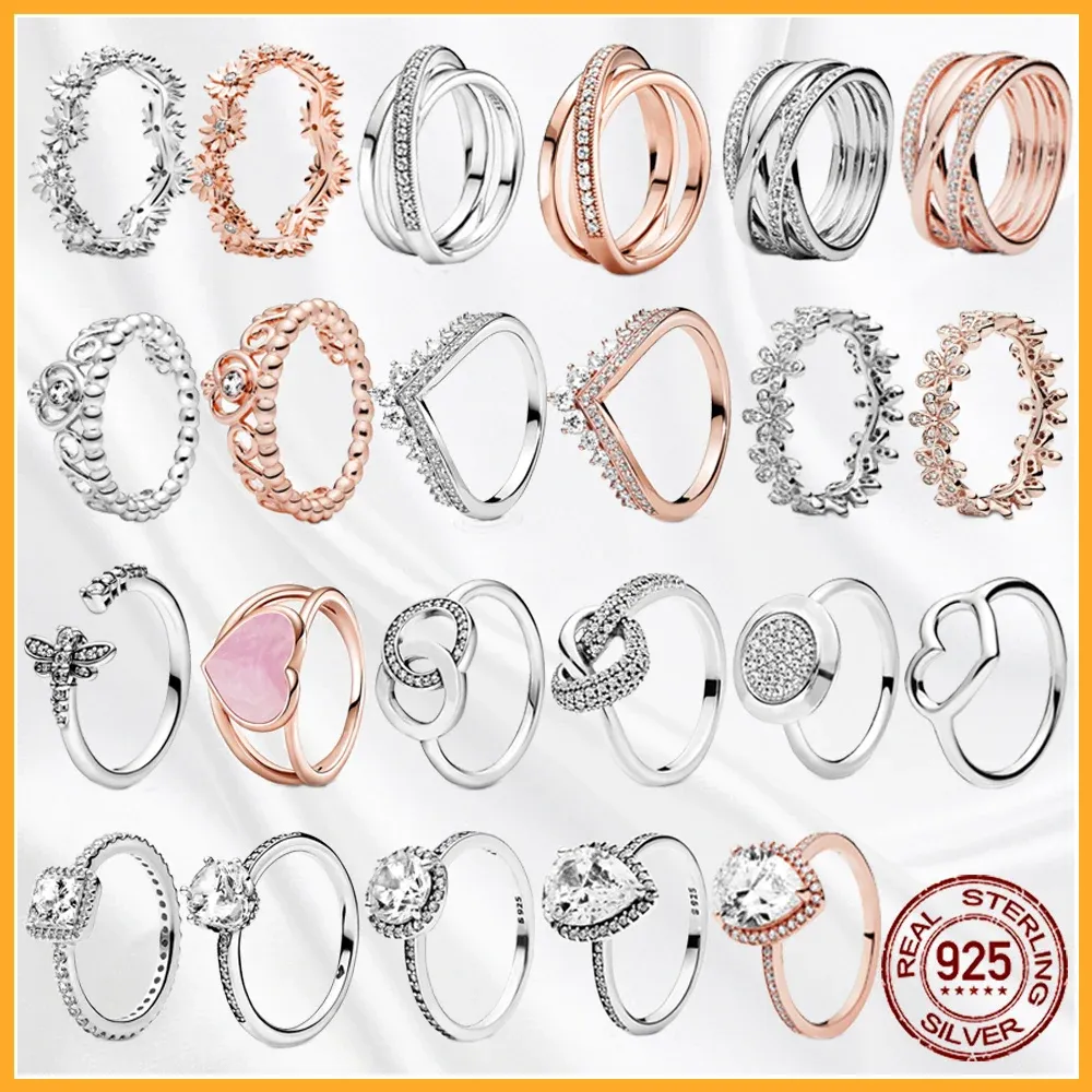 Authentic fit pandora rings charms charm Stackable Heart Daisy Flower Sparkling