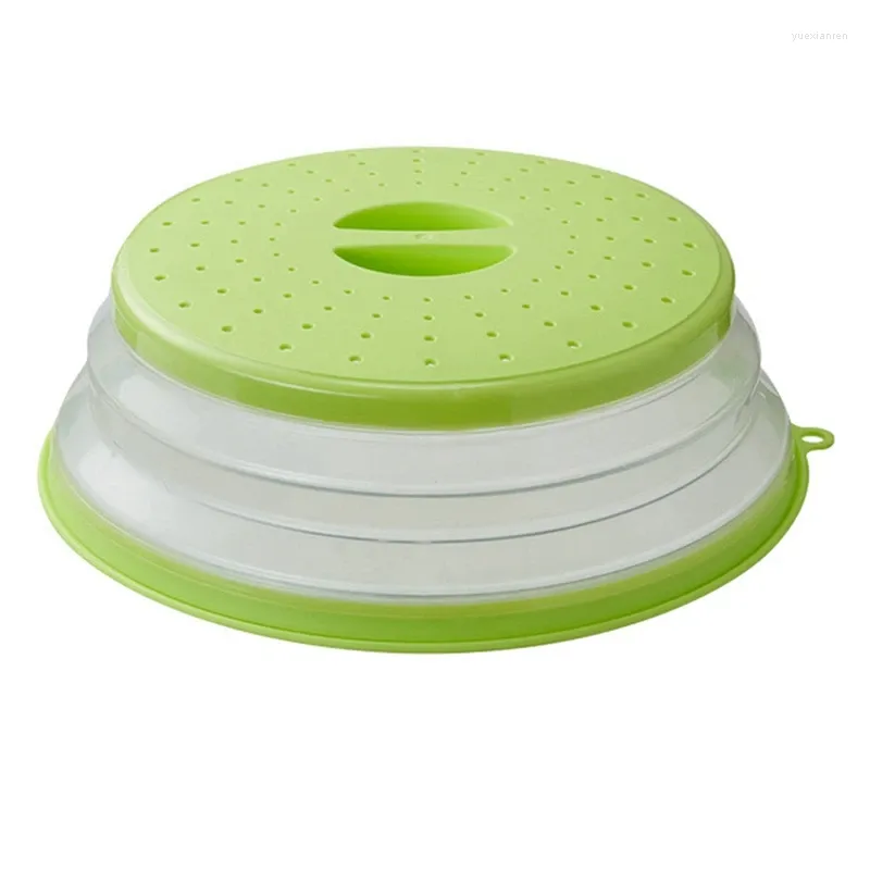 Piatti ventilati pieghevoli per microonde, copri schizzi per piatti da cucina, ciotola, coperchio per piatti, può essere appeso, scolafrutta, resistente, verde