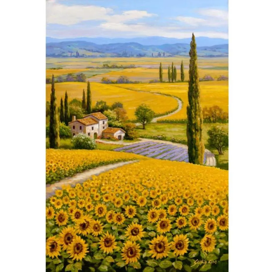 Bela pintura a óleo Paisagens Campo Sung Kim arte sobre tela Pintada à mão2739271